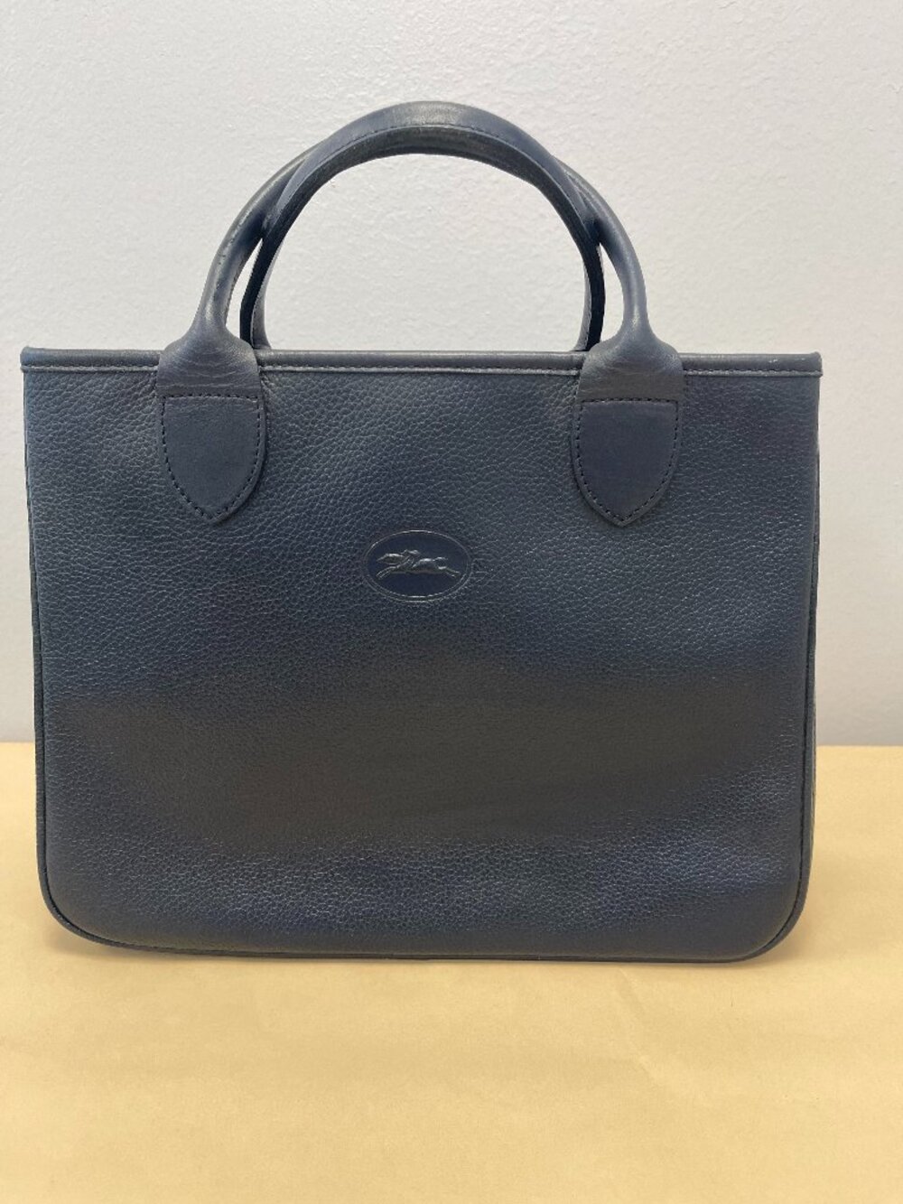 Longchamp Leather Top Handle Tote w/ Detachable Pouch in Navy - Preowned